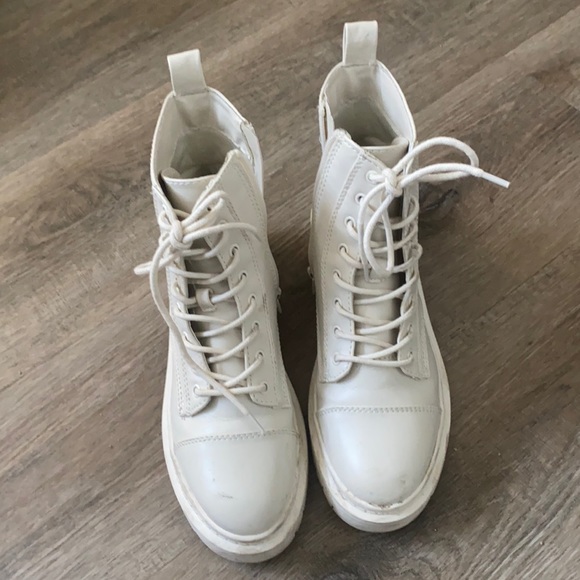 Cream White Combat Ankle Boot - Picture 2 of 10